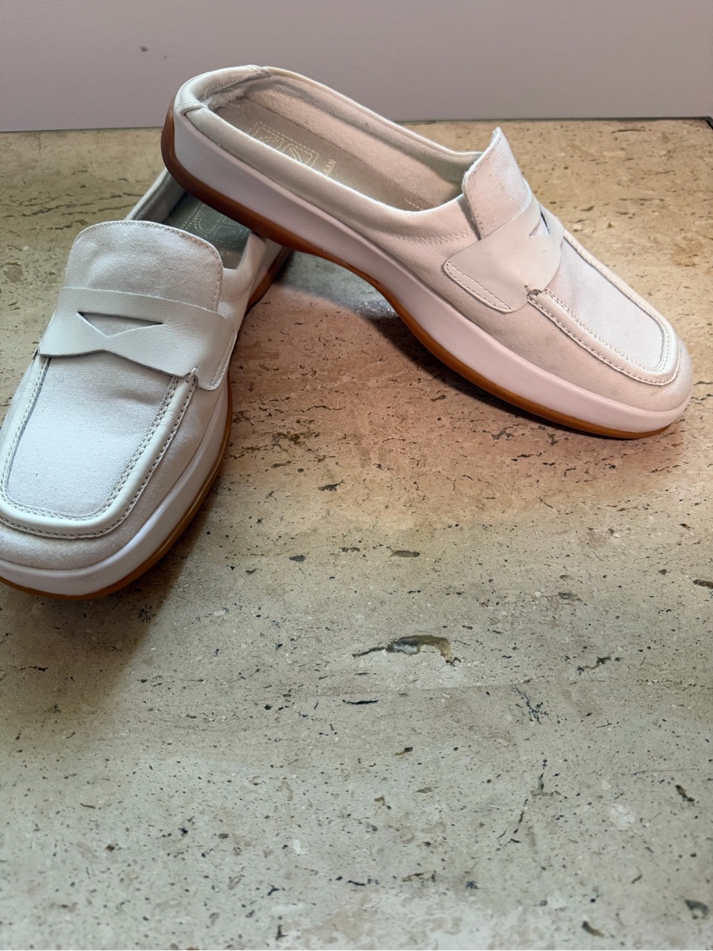 Cole Haan Womens 10.5 B White Canvas Leather Penny Loafers Gum Sole D11700